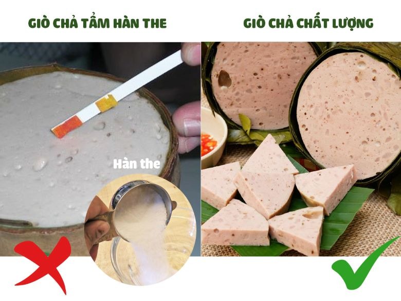 Sự khác biệt giữa giò sạch và giò chứa hàn the Sự khác biệt giữa giò sạch và giò chứa hàn the